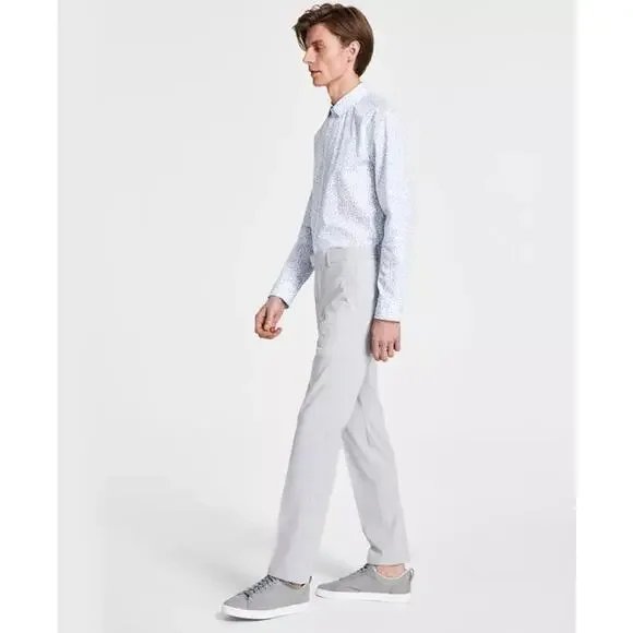 Kenneth Cole Reaction Men's Silver Gray Casual Slim-Fit Suit Pants Size 37W 32L